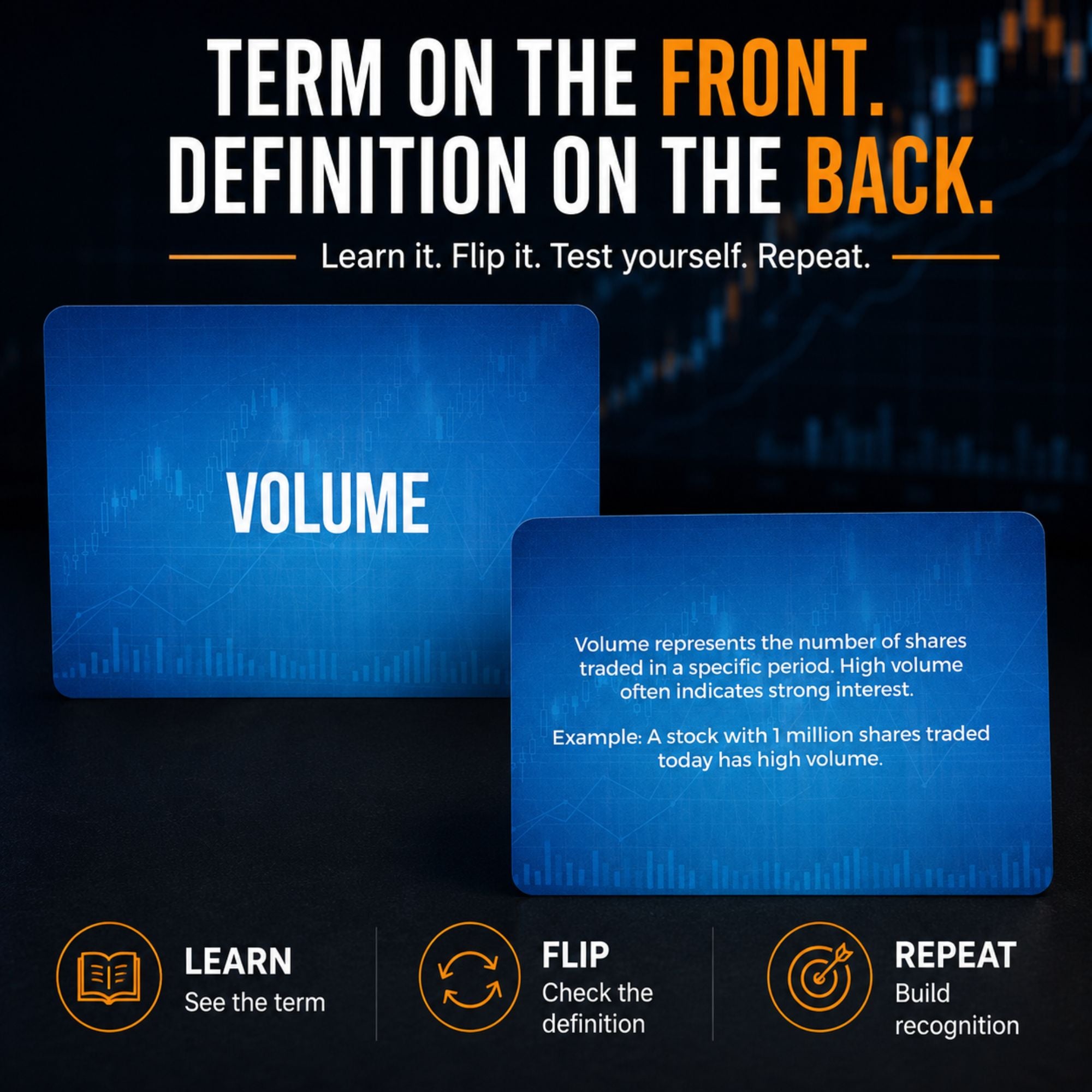 50 Stock Market Key Statistics Flash Cards.